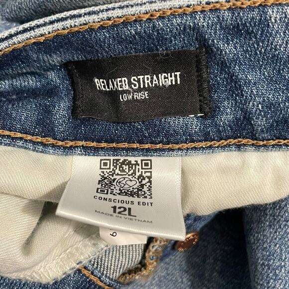 Express Conscious Edit Jeans Size 12 Long Relaxed Straight Low Rise Button Fly - Picture 8 of 16